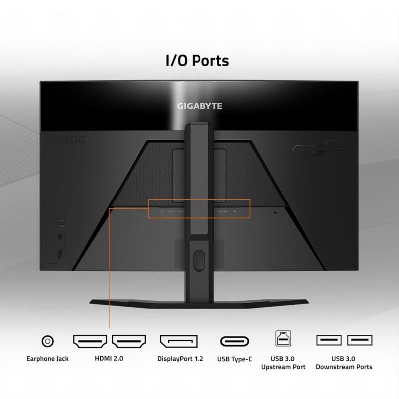 GigaByte M32QC Curved Gaming Monitor - 31.5" 2K 2560 x 1440 QHD 1ms 165Hz with USB Hub - HDMI, DisplayPort, USB-C - Image 7