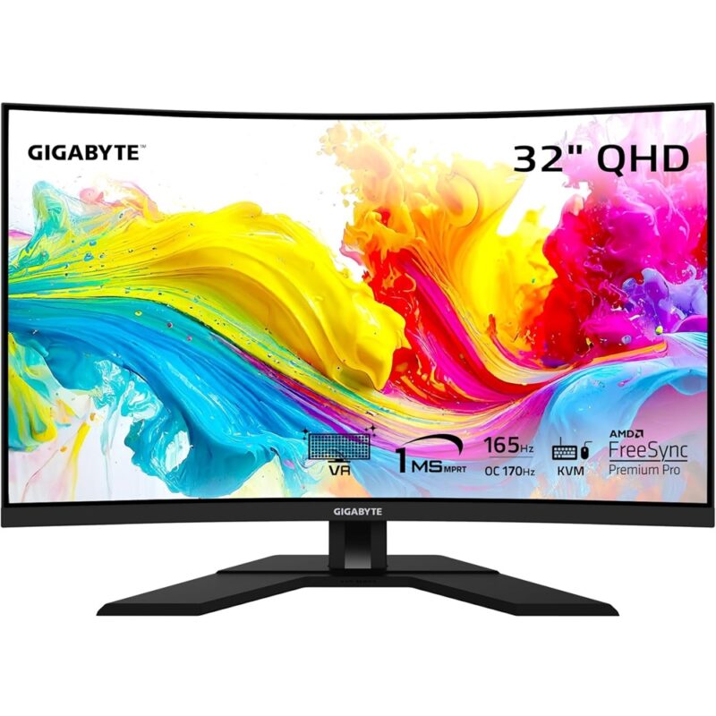 GigaByte M32QC Curved Gaming Monitor - 31.5" 2K 2560 x 1440 QHD 1ms 165Hz with USB Hub - HDMI, DisplayPort, USB-C - Image 2