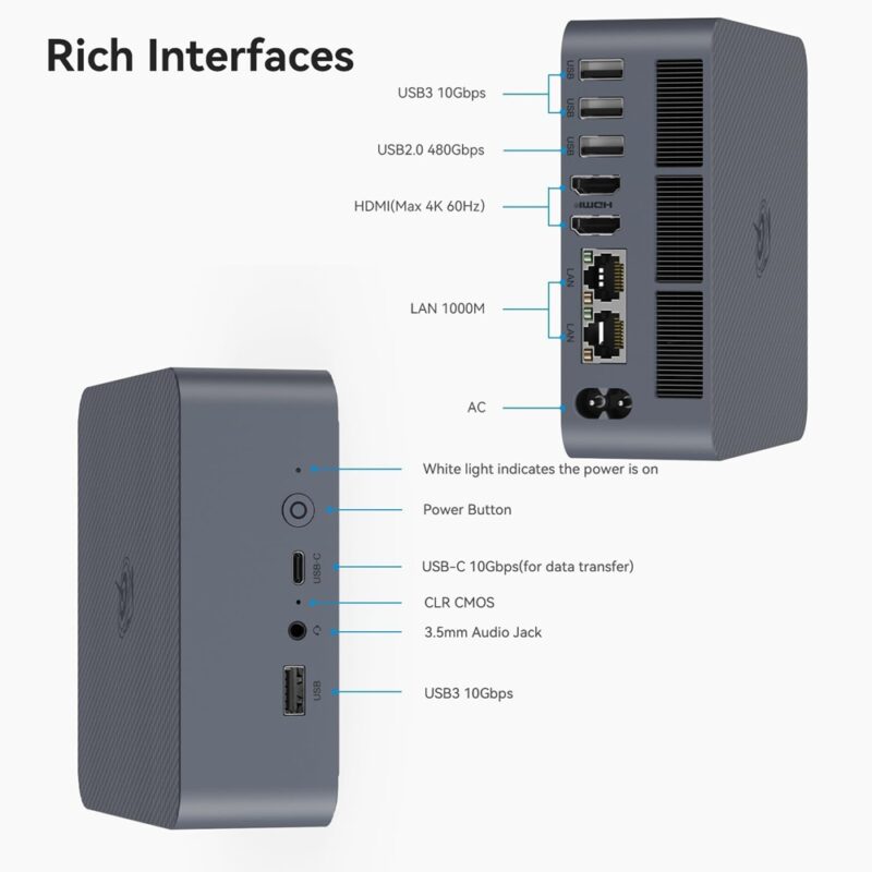 Beelink EQi12 i5-12450H 32GB DDR5-5200 1TB M.2 SSD Intel UHD Graphics 2x HDMI 2x RJ45 Gigabit Wi-Fi 6 Bluetooth 5.2 Mini PC - 3 Year Warranty - Image 4