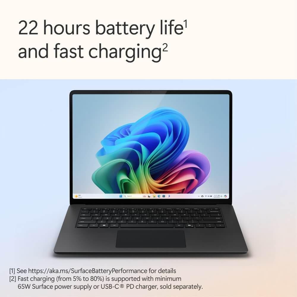 Microsoft Surface Laptop 7th Edition Copilot+PC 13.8 - Snapdragon X Elite 32GB 1TB SSD Black HDR Touch Display Win 11 Home - Image 2