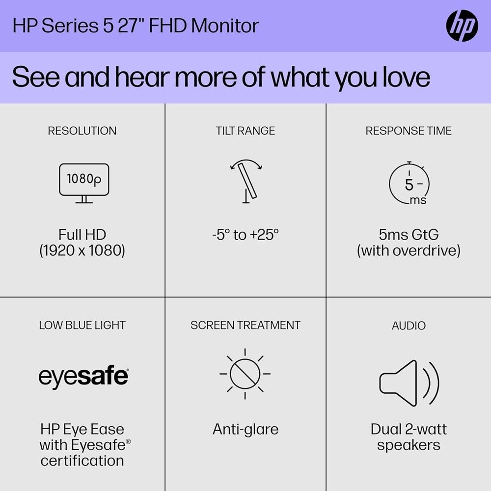 HP Series 5 527sa 27” FHD IPS Monitor with Speakers – 100Hz, HDMI, Anti-Glare Display EX DEMO - 1 YEAR WARRANTY - Image 3