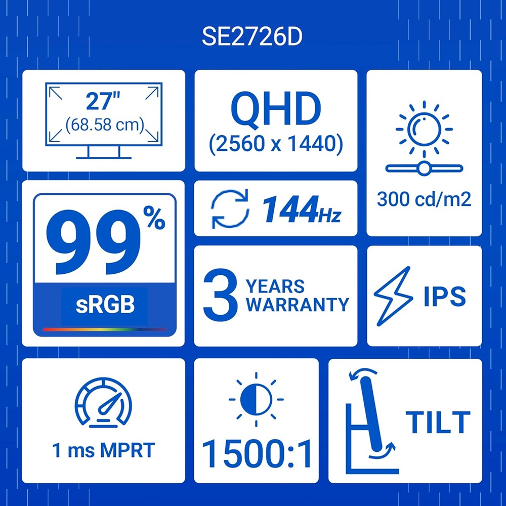 Dell SE2726D 27" QHD 2560 X 1440 - 144Hz Monitor 1 ms MPRT AMD Freesync HDMI and Display Port - Image 6