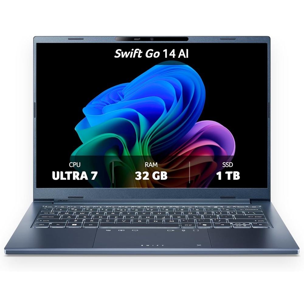 Acer Swift Go 14 AI SFG14-75-76V4 Copilot+ PC 14" WUXGA Laptop | Intel Core Ultra 7 258V | 32GB RAM | 1TB SSD | Blue