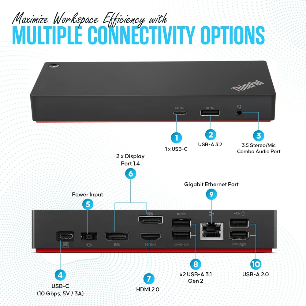 Lenovo ThinkPad USB-C Dock Gen 2 (LDC-G2) | Universal USB-C Docking Station for Productivity & Multi-Display Workspaces